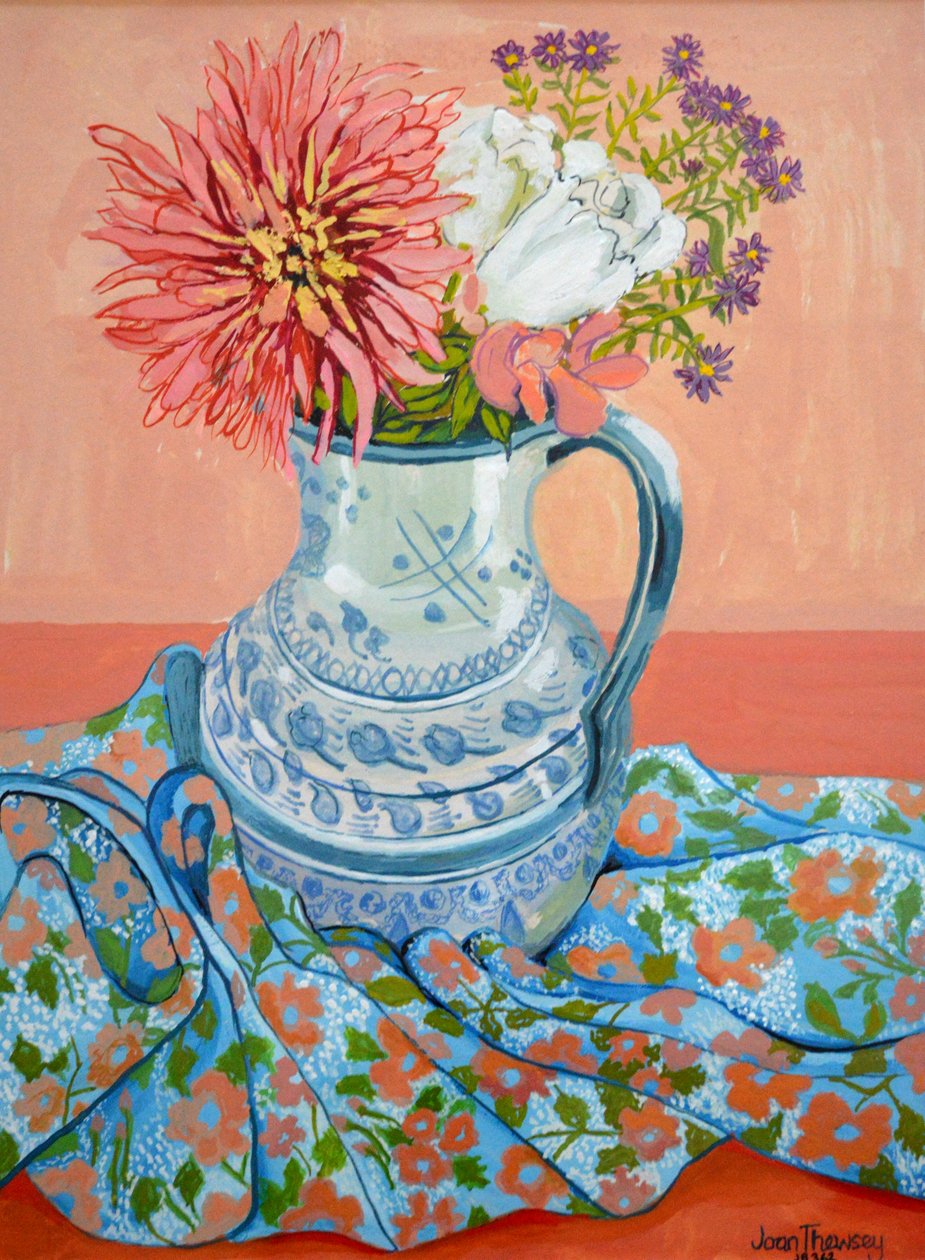 Dahlias, Roses and Michaelmas Daisies, 2000, av Joan Thewsey