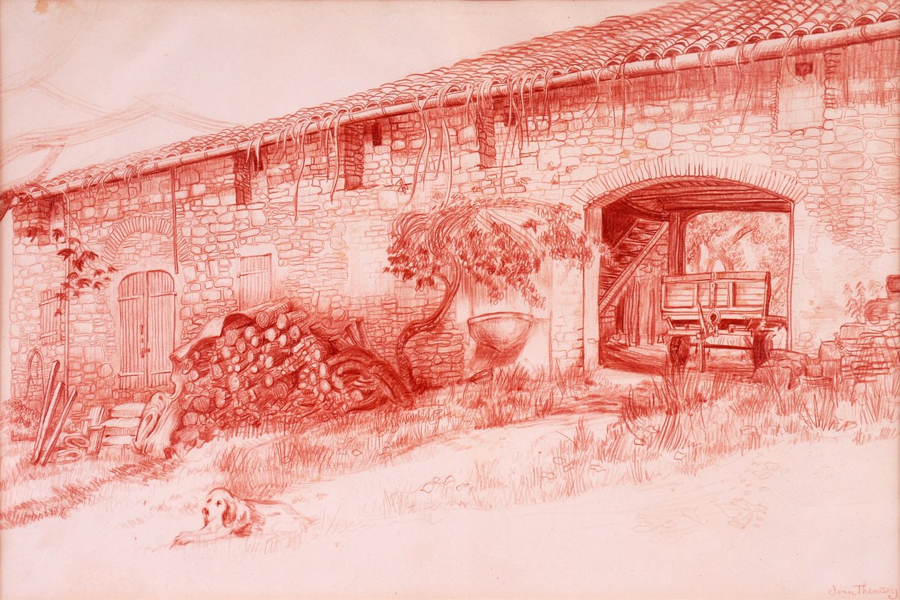 Bondgård, Provence, 2000, Terra cotta conte` penna av Joan Thewsey