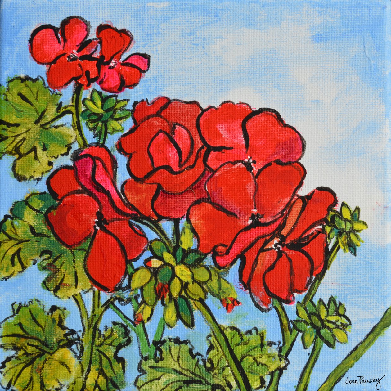 Geranium, 2017 (akryl) av Joan Thewsey