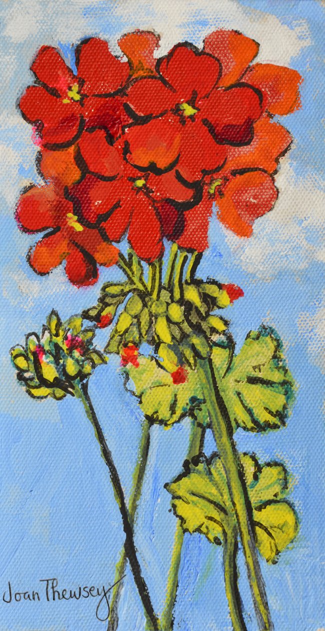 Geranium Spray, 2017, (akryl) av Joan Thewsey