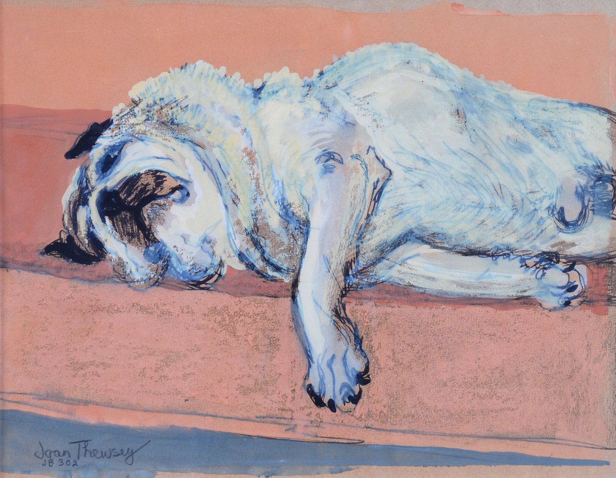 Sleeping Pug Two, 2000, (bläck och gouache) av Joan Thewsey
