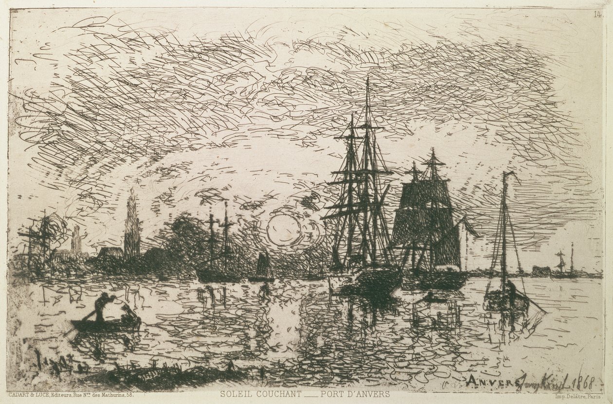Solnedgången, Antwerpens hamn, 1868 av Johan Barthold Jongkind