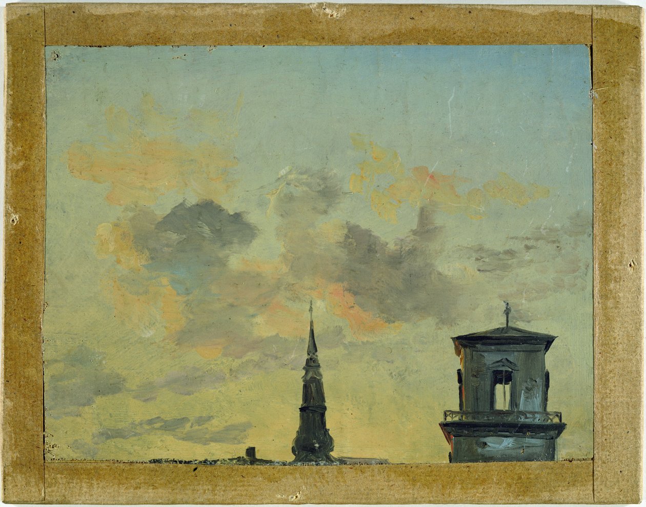 Två torn i Köpenhamn mot kvällshimlen av Johan Christian Dahl