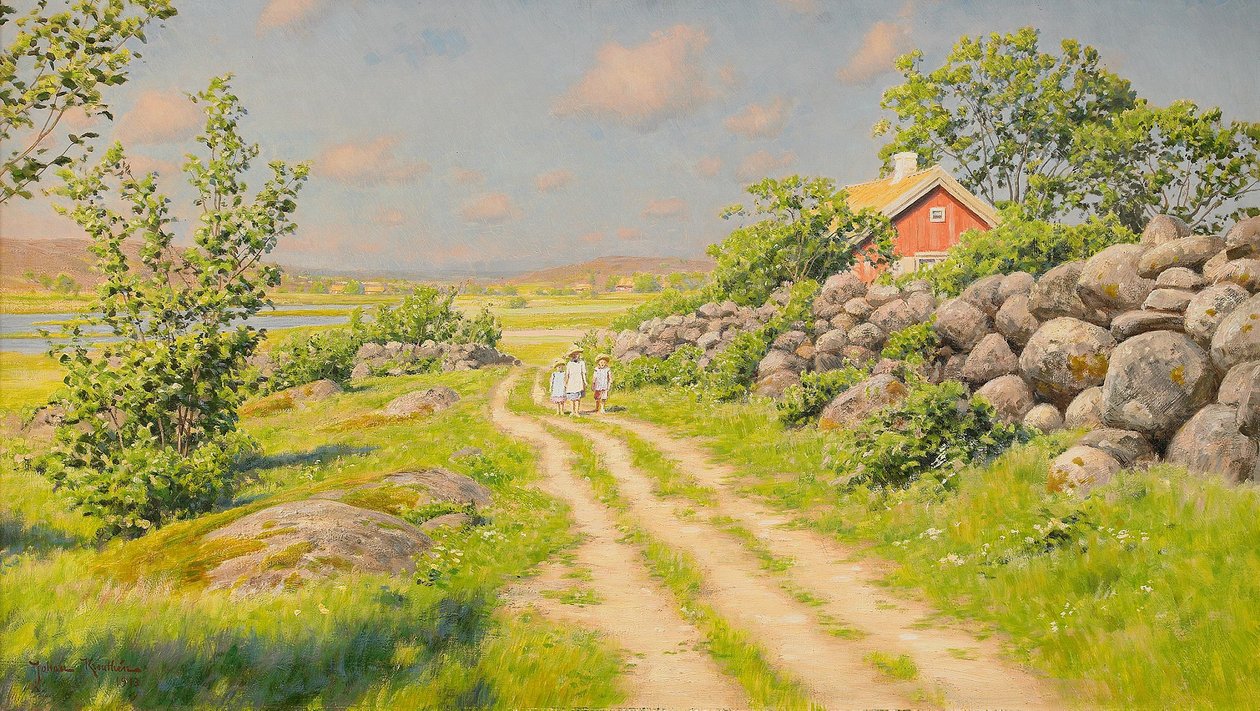  Sommarlandskap med vandrande barnn av Johan Fredrik Krouthen