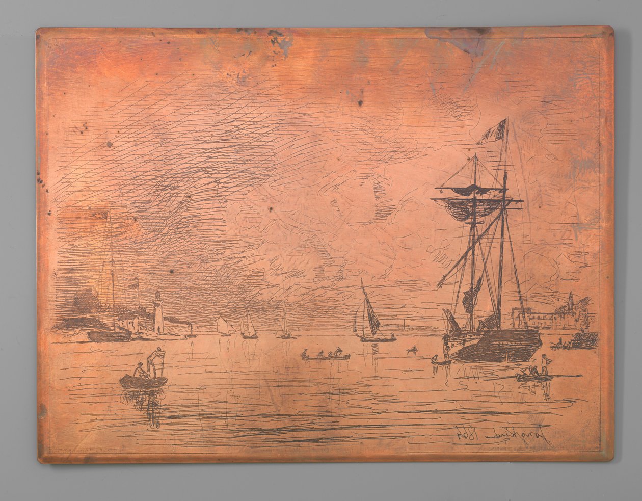 Hamnen i Honfleur av Johan Barthold Jongkind (signed by artist)
