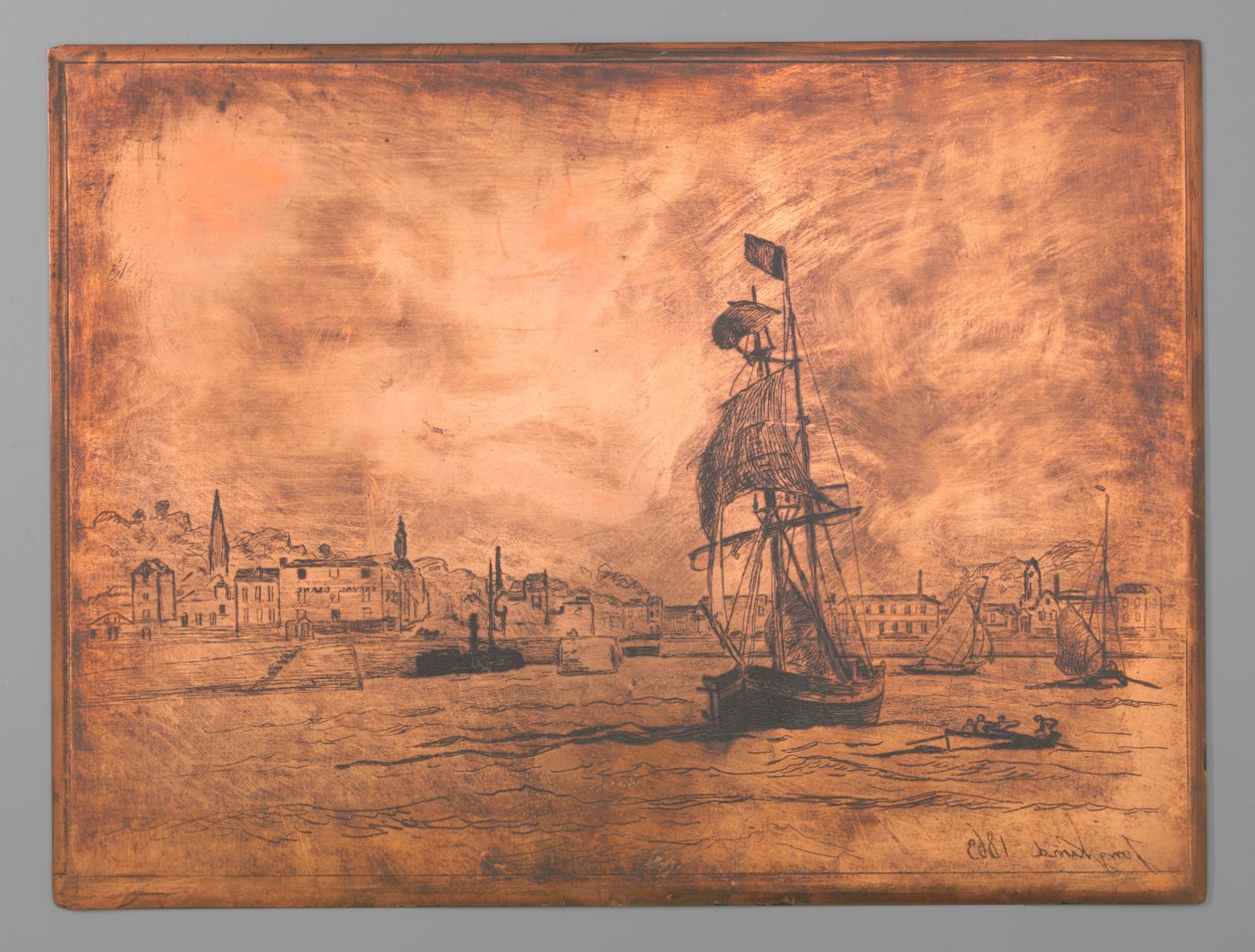 Hamnen i Honfleur av Johan Barthold Jongkind (signed by artist)