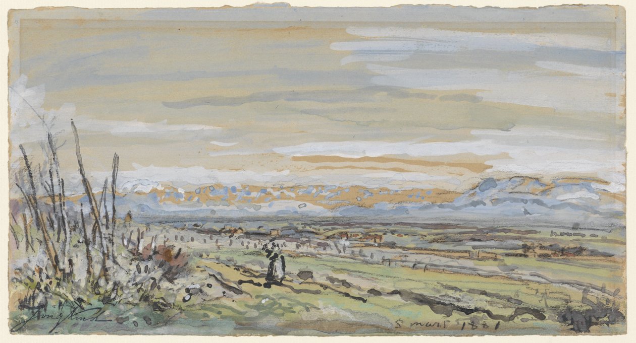 Utsikt över ett platt landskap av Johan Barthold Jongkind