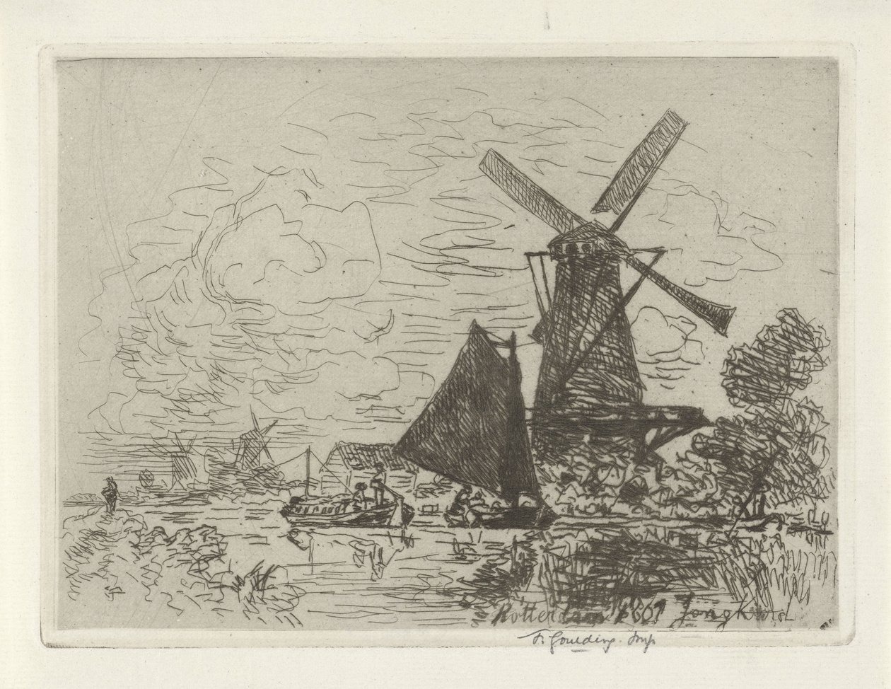 Väderkvarnar nära Rotterdam av Johan Barthold Jongkind