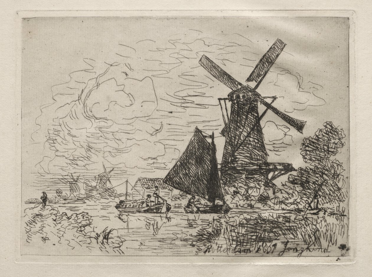 Väderkvarnar i Holland av Johan Barthold Jongkind