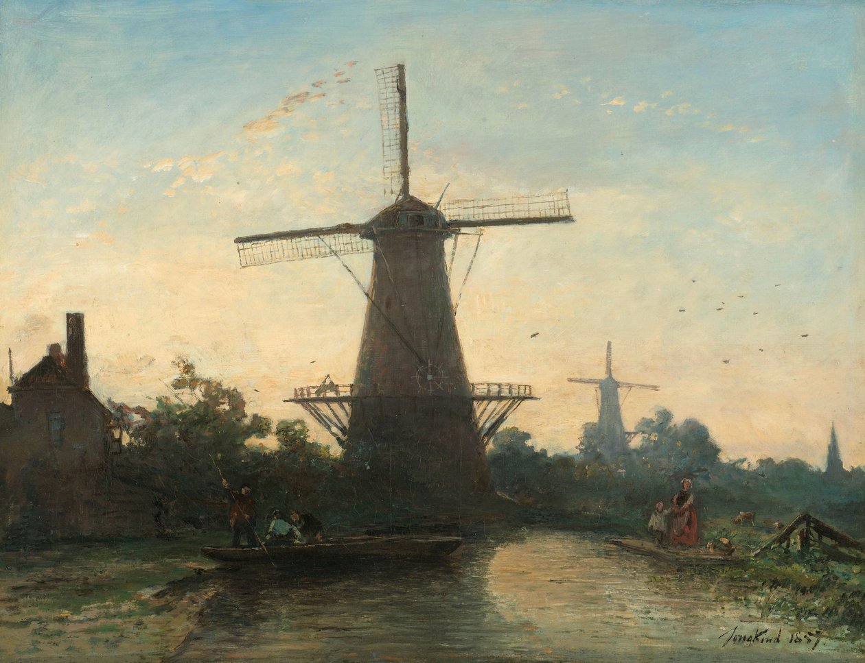 Väderkvarnar nära Rotterdam av Johan Barthold Jongkind