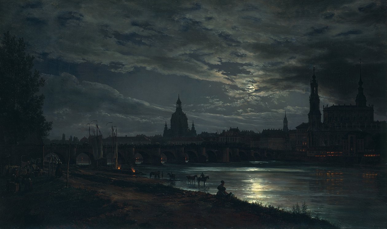 Vy över Dresden vid månsken av Johan Christian Dahl