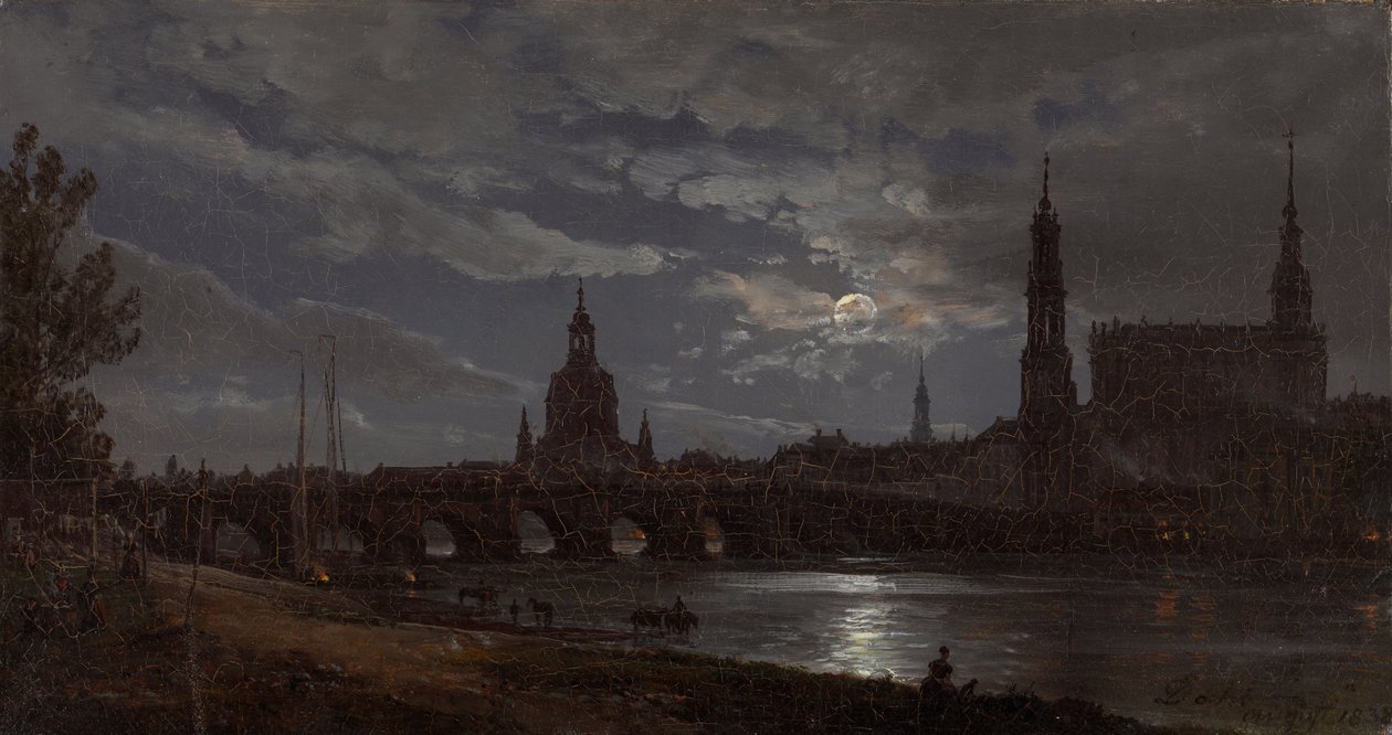 Utsikt över Dresden i månskenet av Johan Christian Dahl