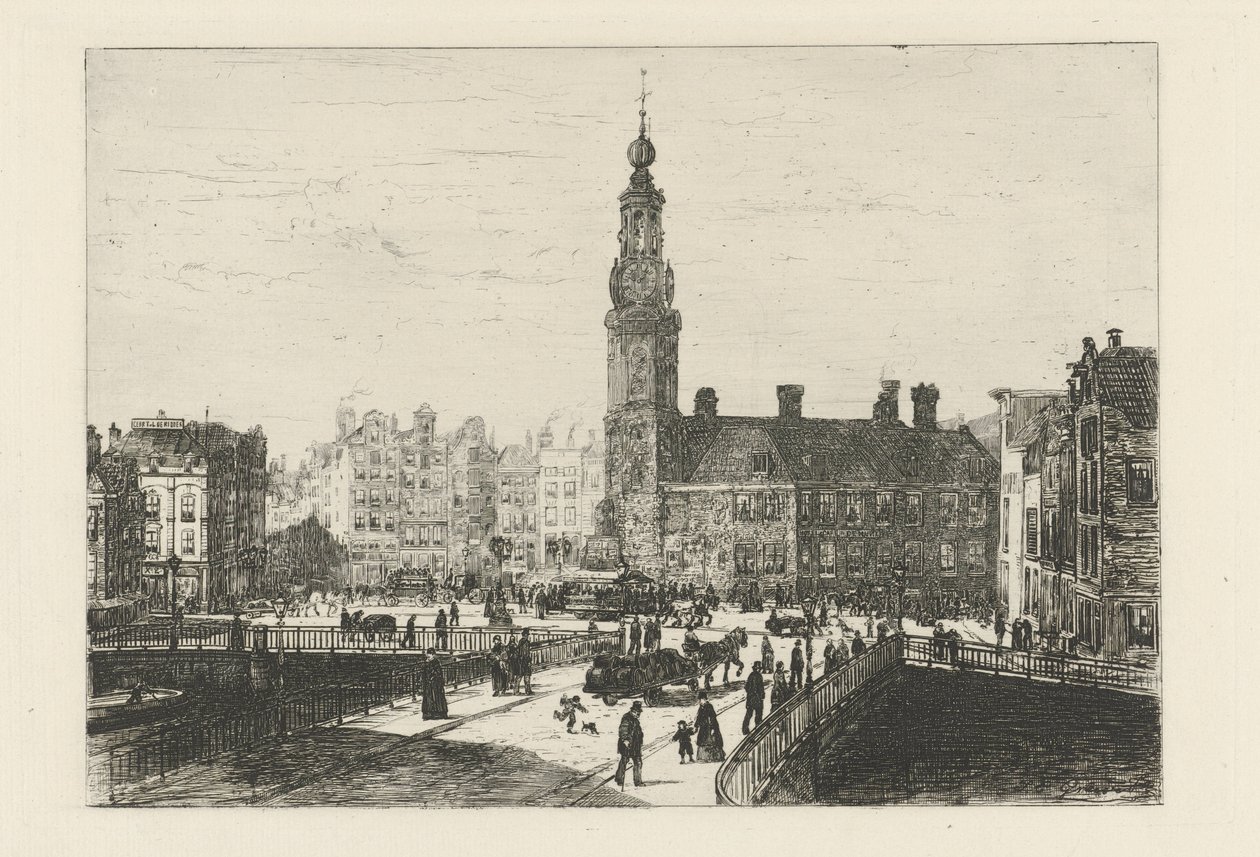 Utsikt över Muntplein i Amsterdam av Johan Conrad Greive