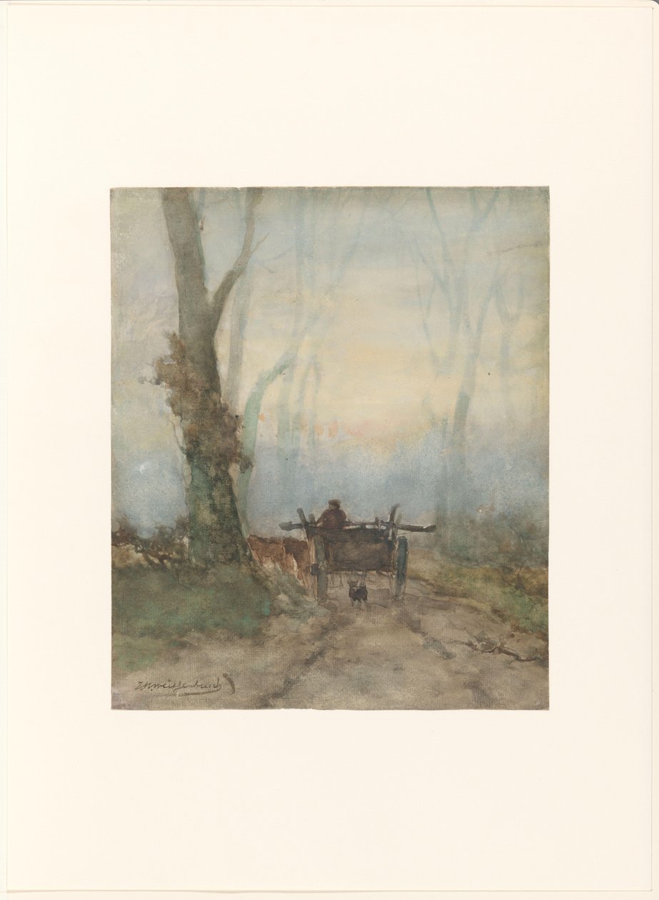 Gårdsvagn på skogsväg av Johan Hendrik Weissenbruch (signed by artist)