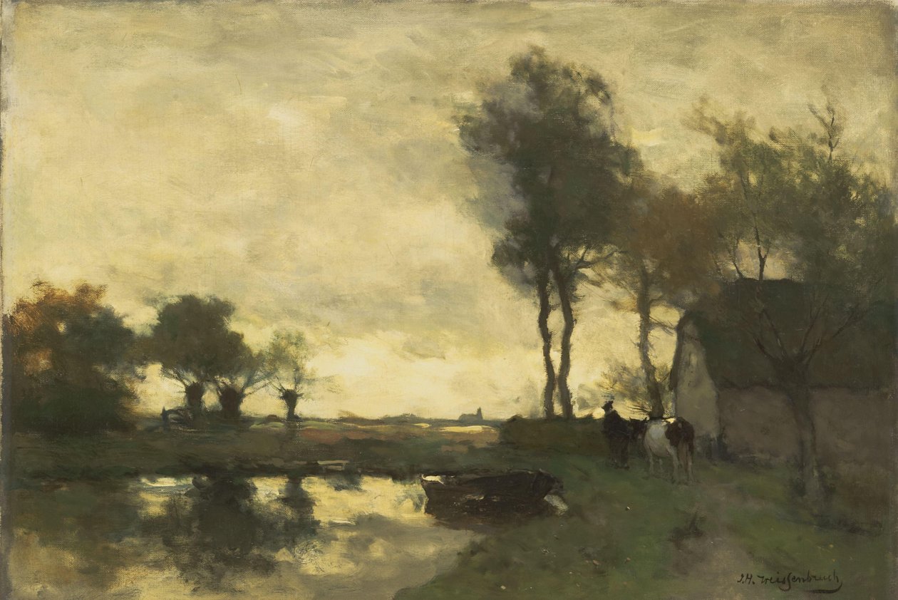 Landskap med en gård vid en sjö av Johan Hendrik Weissenbruch