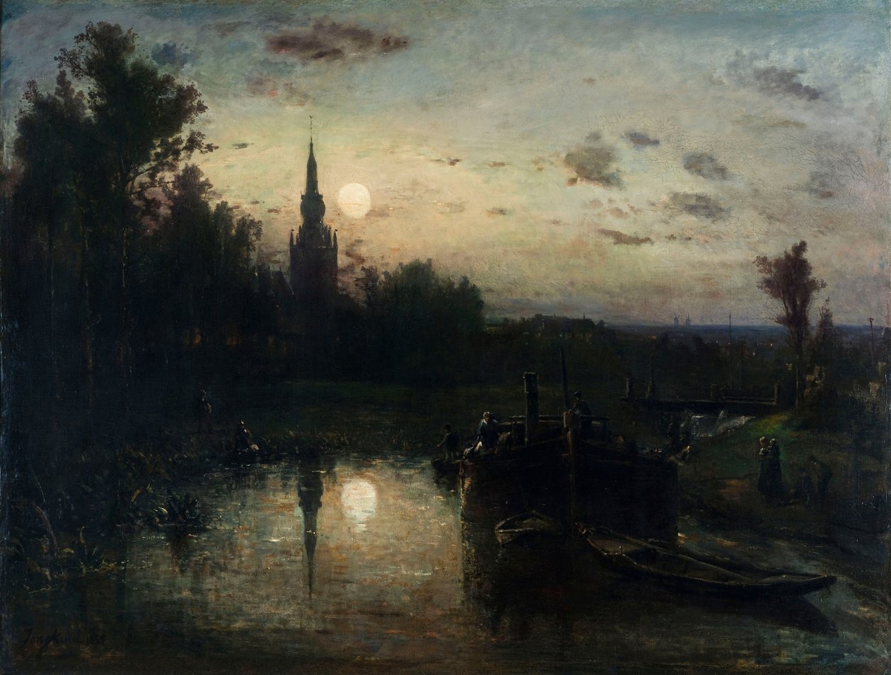 Johan Jongkind - Clair de lune à Overschie av Johan Jongkind