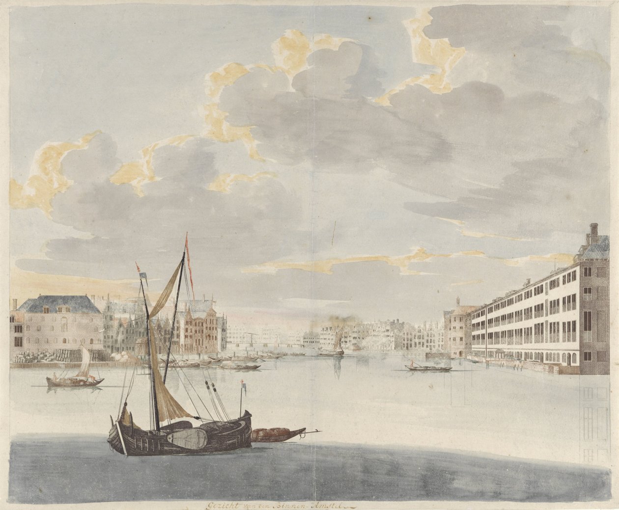 Utsikt över Binnen-Amstel i Amsterdam av Johan Teyler