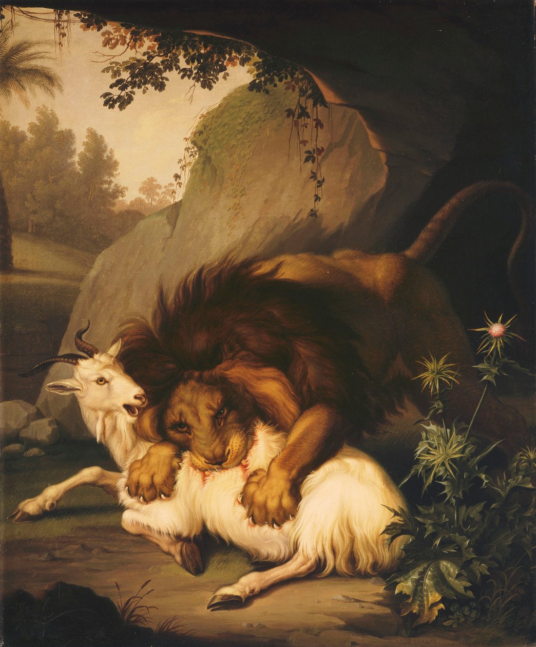 Ett lejon attackerar en get, 1785 av Johan Wenzel Peter