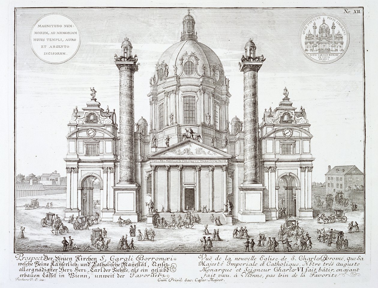 Karl Borromeos kyrka (1538-84) i Wien, ur "Entwurf einer historischen arkitektur", graverad av Johann Adam Delsenbach (1687-1765), 1721 av Johann Bernhard Fischer von Erlach
