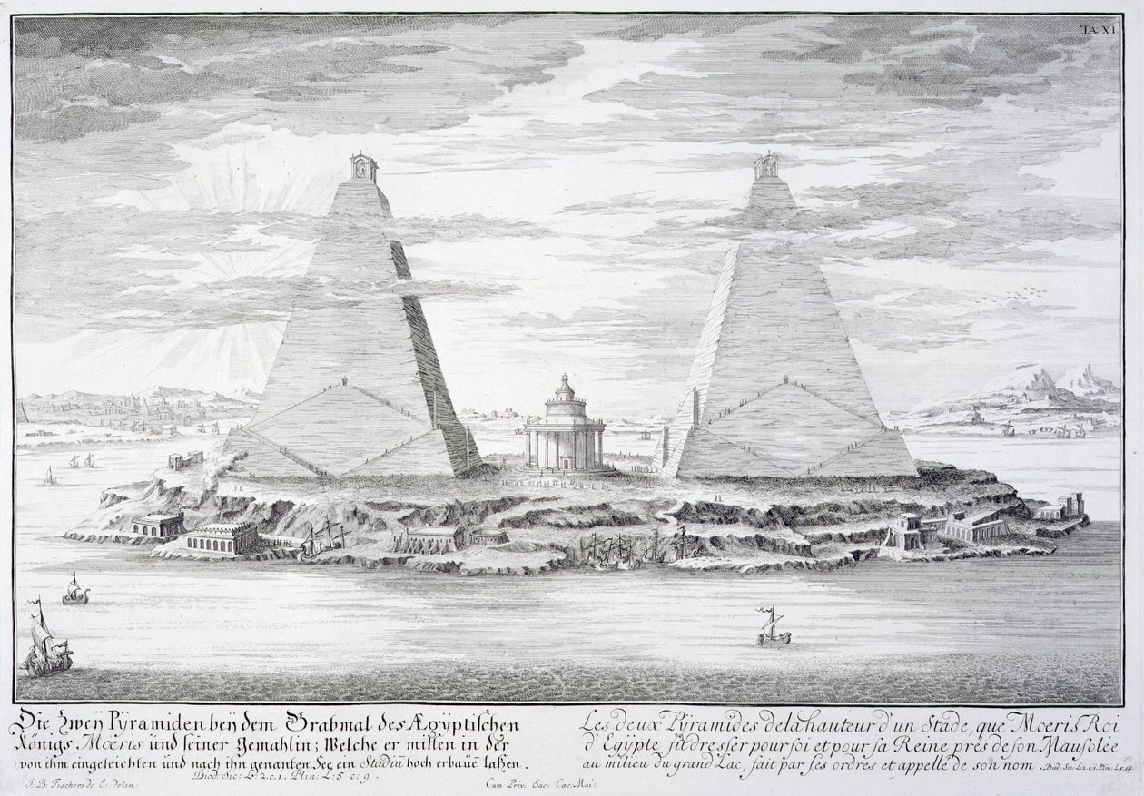 De två pyramiderna i Moeris, kung av Egypten och hans hustru, skylt 11 från 
