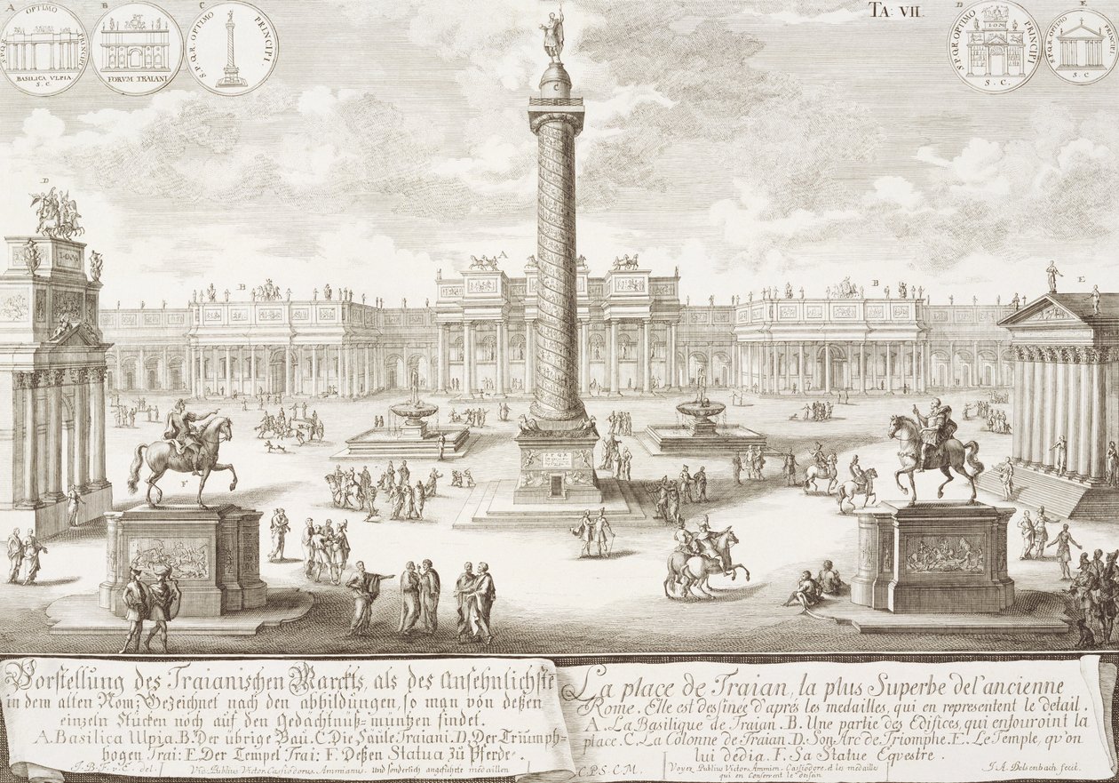Trajanus torg Rom, från "Utkast till en historisk arkitektur", graverad av Johann Adam Delsenbach (1687-1765), 1721 av Johann Bernhard Fischer von Erlach
