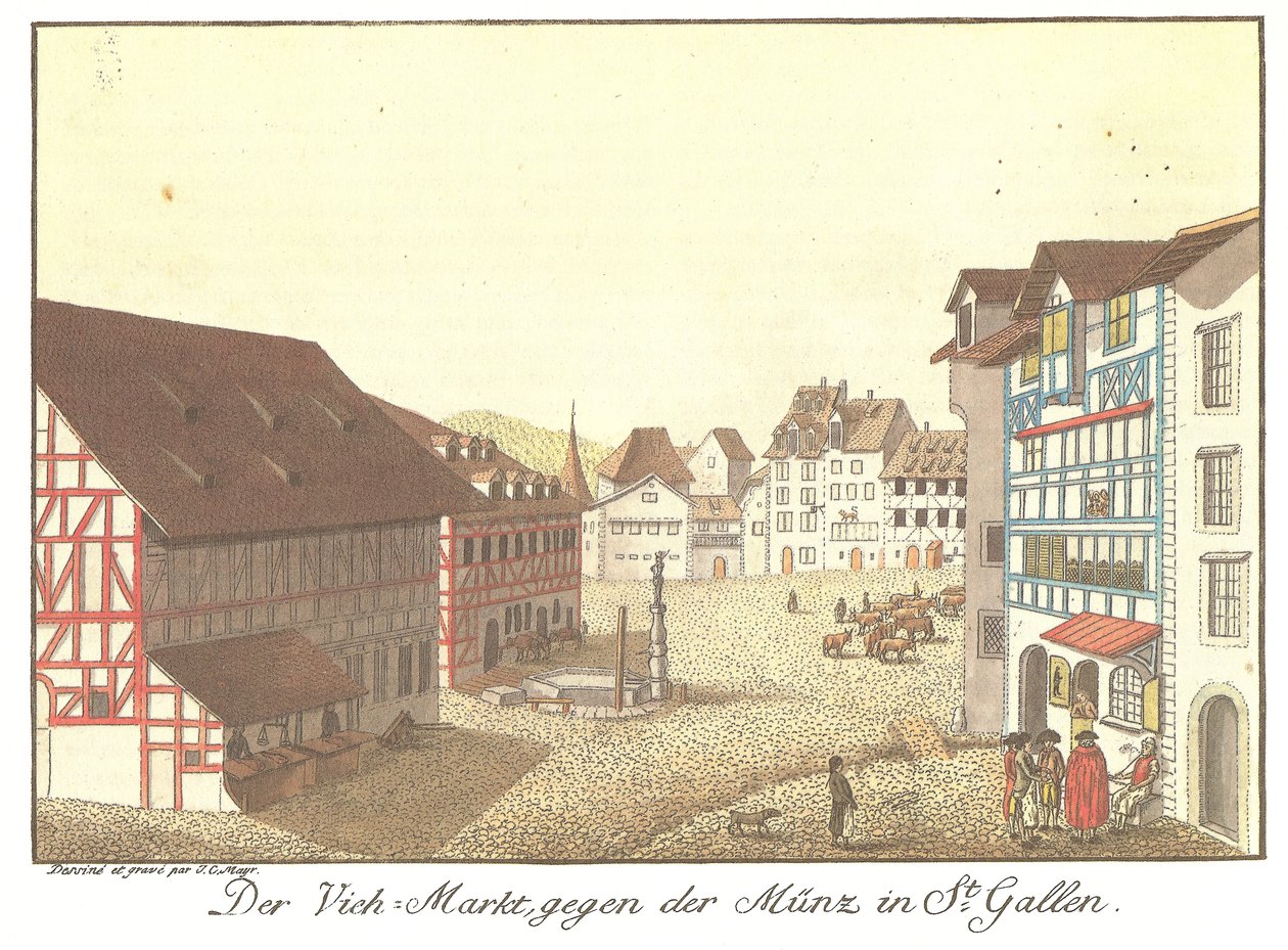 Der Vieh-Markt gegen der Münz in St. Gallen (Originaltitel) av Johann Conrad Mayr