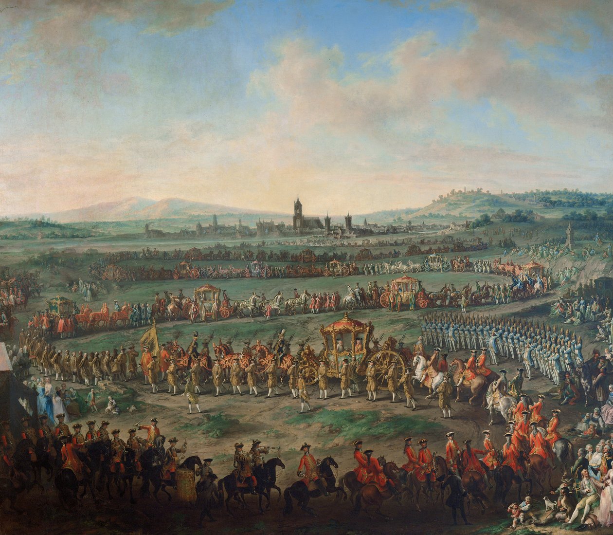 Kejsaren Franz I. Stephans och hans son Joseph (II.) Inträde i Frankfurt den 29 mars 1764 av Johann Dallinger von Dalling