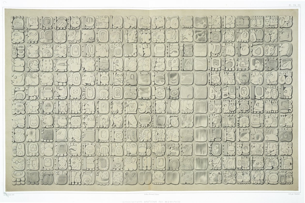 Stor plakett med ideografisk skrift från Temple of Inscriptions, Palenque, c.692, plåtar 34 och 35 från 