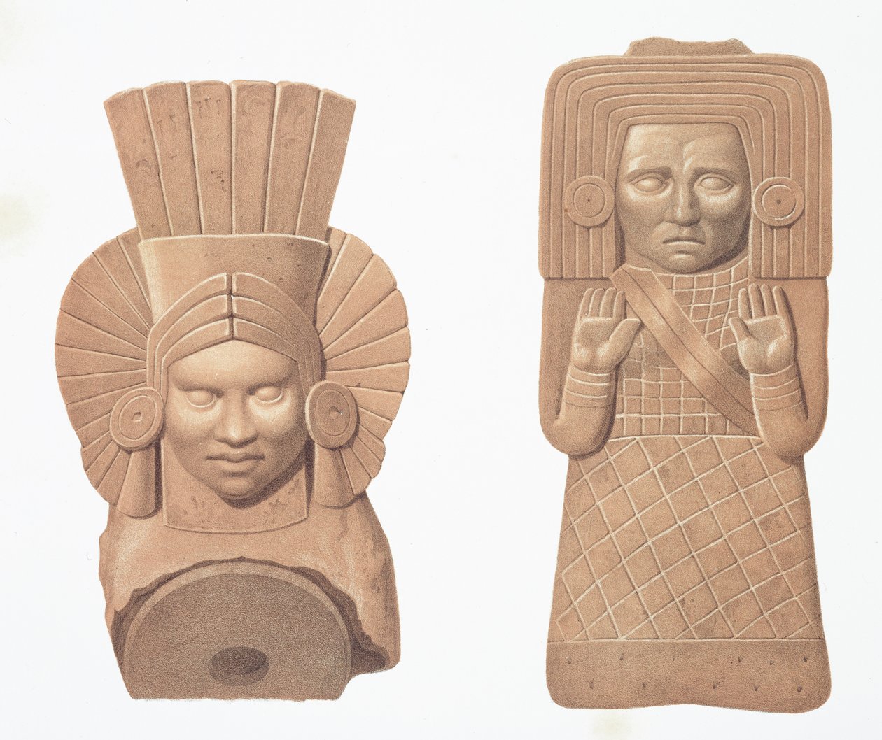 Två terrakottafigurer av kvinnor från Palenque, tallrik från 