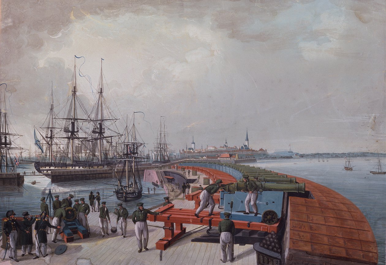 Utsikt över Revel, hamnen och det ryska kustartilleriet, 1817 av Johann Gau