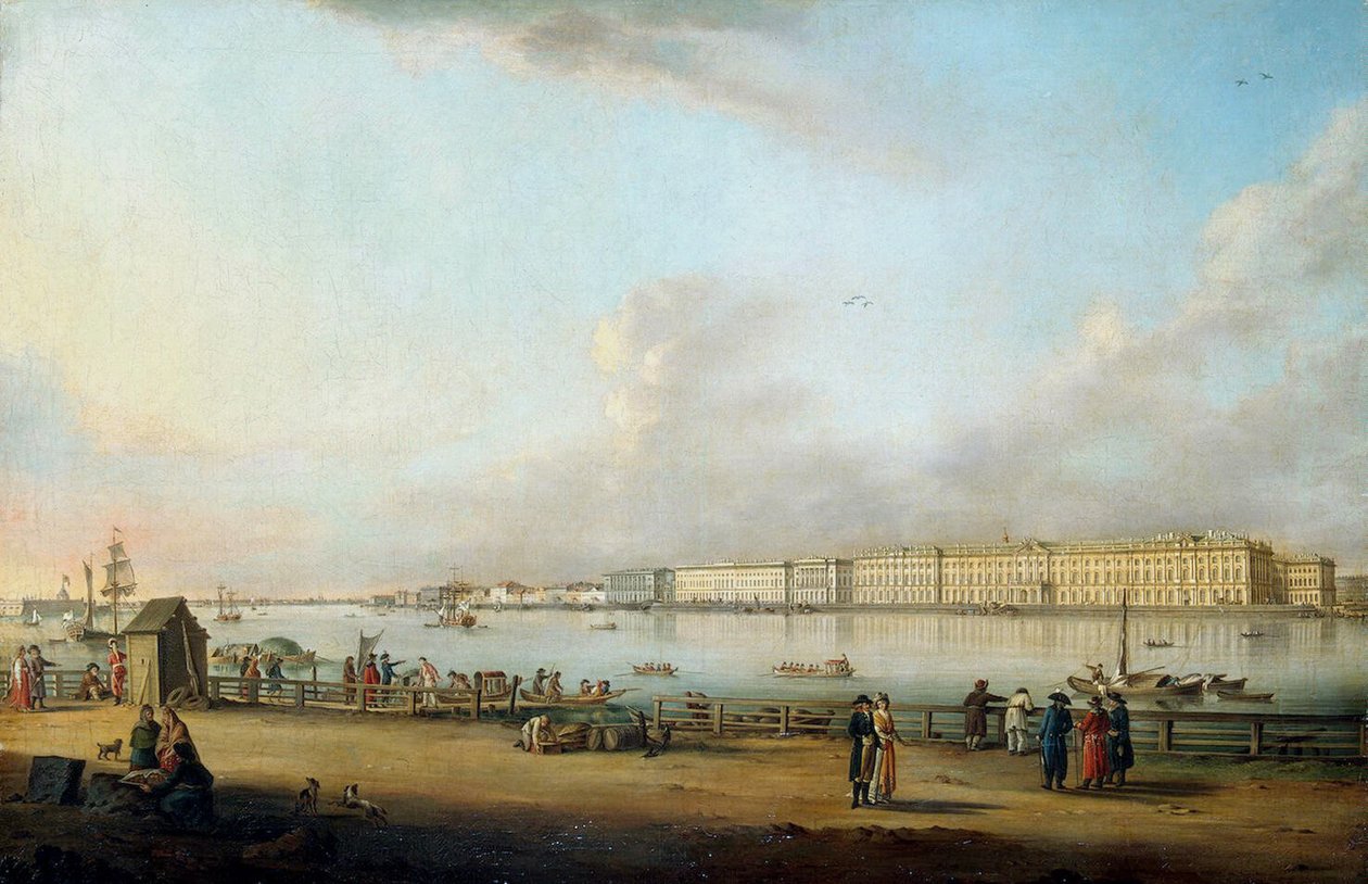 Utsikt över vinterpalatset från Vasilyevsky Island, 1796 av Johann Georg Mayr
