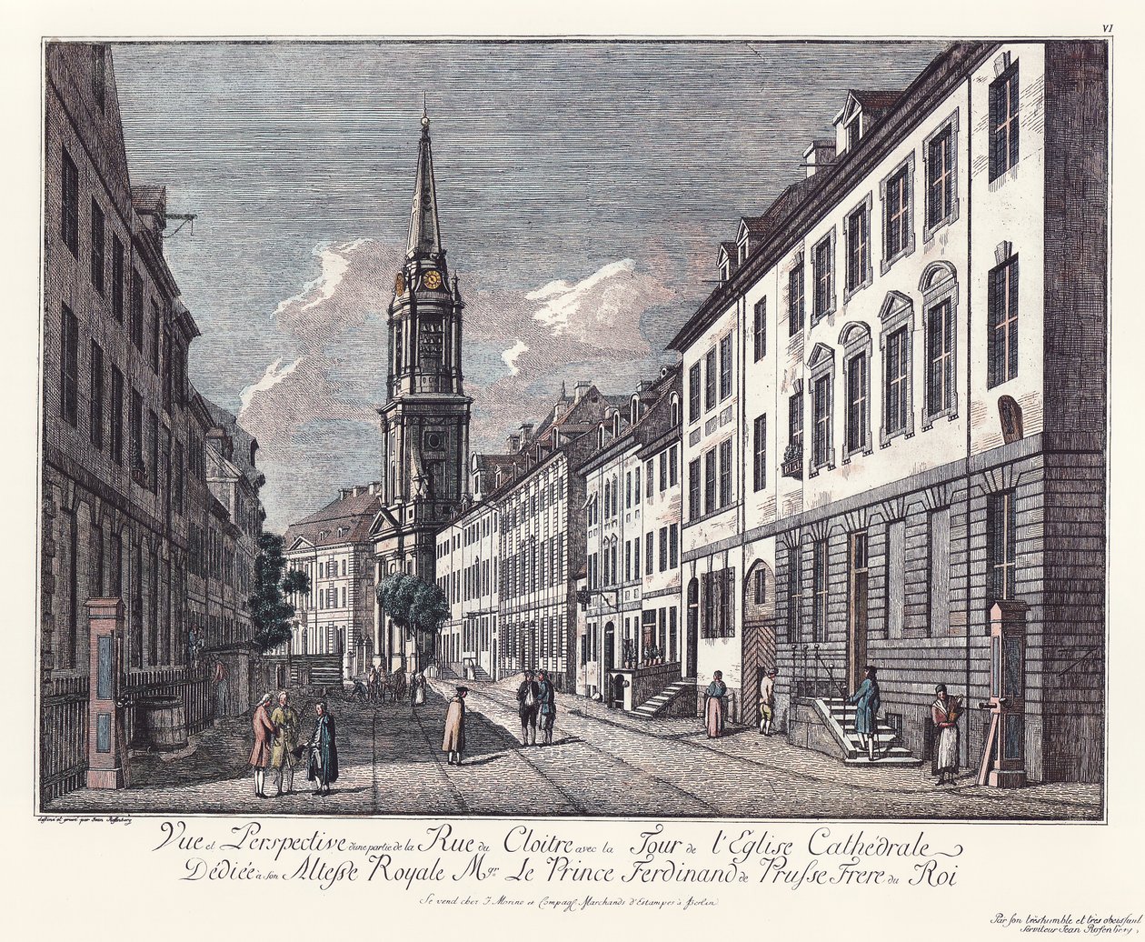 Visa in i klostrets gata med Parochialkirche, Alt-Berlin av Johann Georg Rosenberg