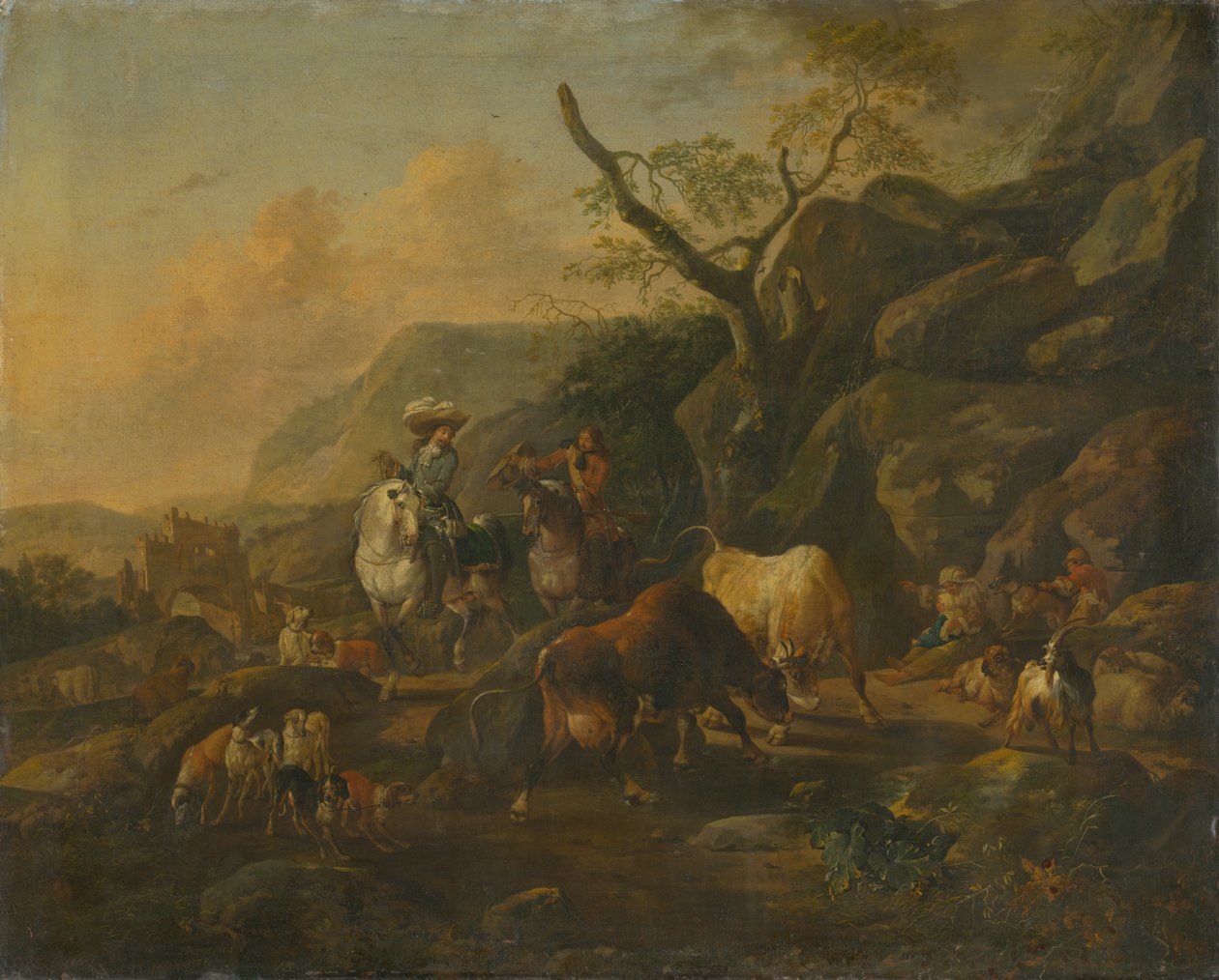 Landskap med jägare av Johann Heinrich Roos