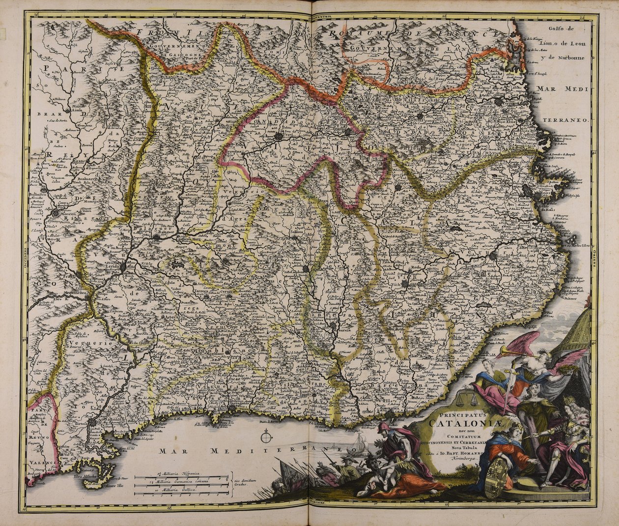 Principatus Cataloniae nec non comitatuum Ruscinonensis et Cerretaniae nova tabula av Johann Baptista Homann
