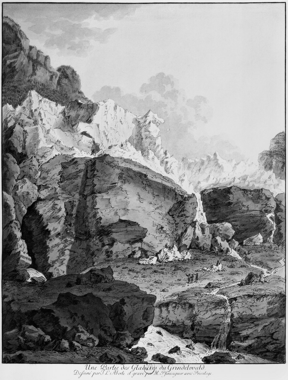 Glaciärer i Grindelwald, graverade av Mathias Pfenninger (1739-1813) av Johann Ludwig Aberli