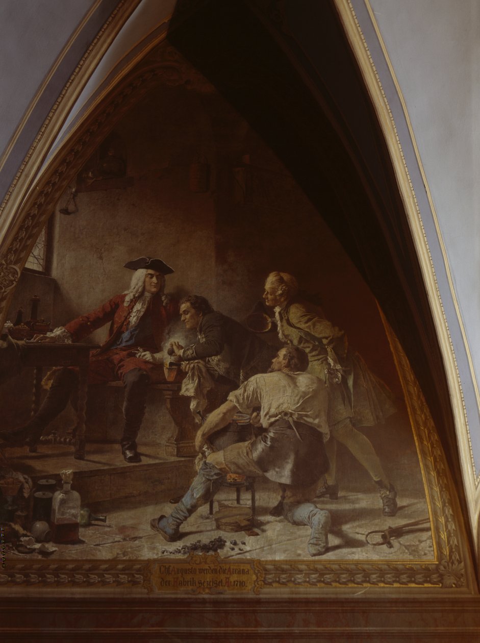 Boettger visar August the Strong hemligheten med att göra porslin av Johann Paul Adolf Kiessling