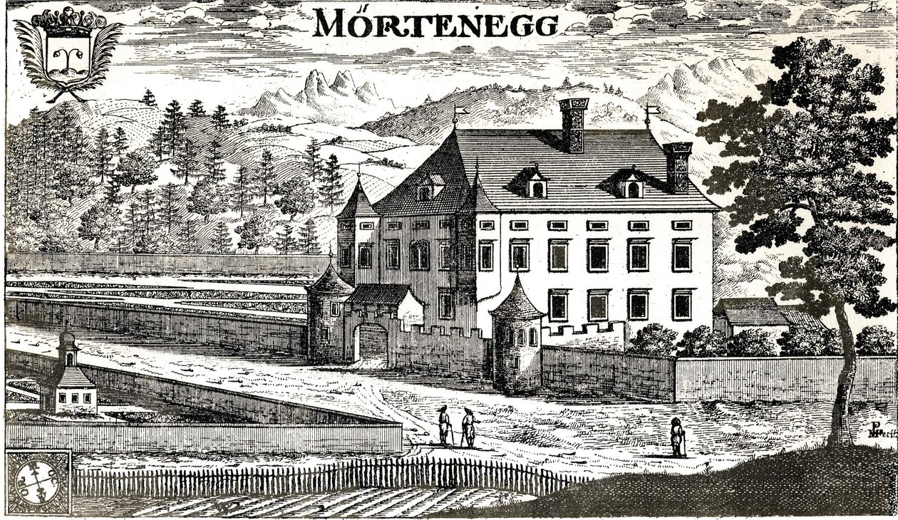 Slottet Moertenegg år 1680 i den karinthiska staden Villach i Kärnten / Österrike / Europeiska unionen av Johann Weikhard von Valvasor