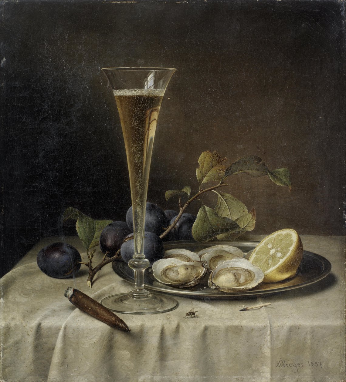 Still life with champagne and oysters av Johann Wilhelm Preyer