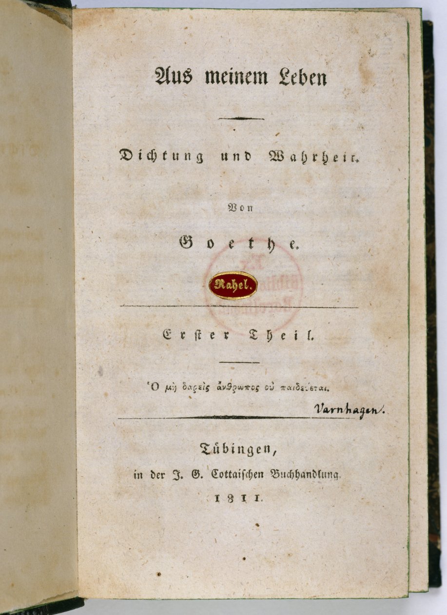 Frontispice från "Out of my Life: Poesy and Truth", 1811-33 av Johann Wolfgang von Goethe