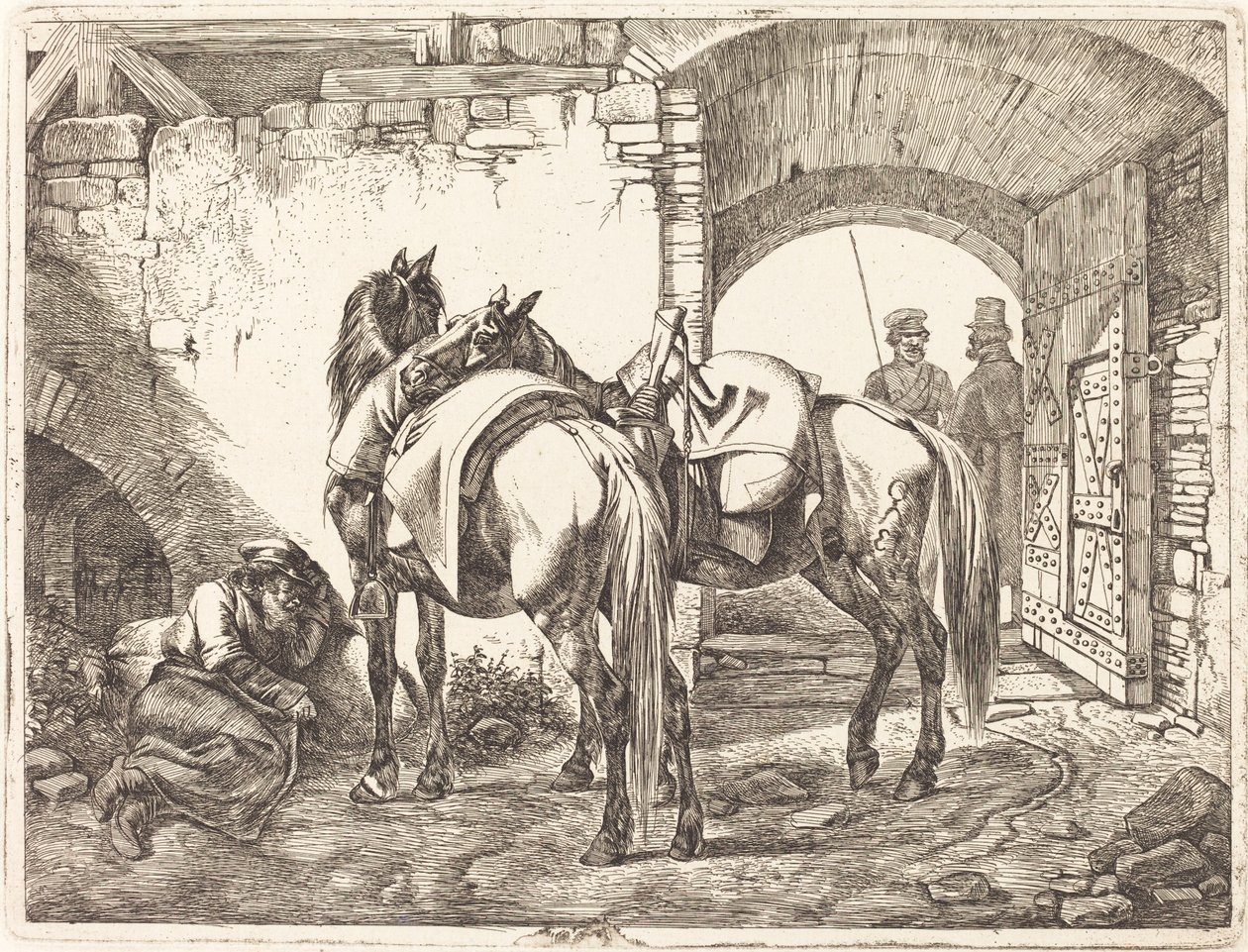 Kosackhästar på en innergård av Johann Adam Klein