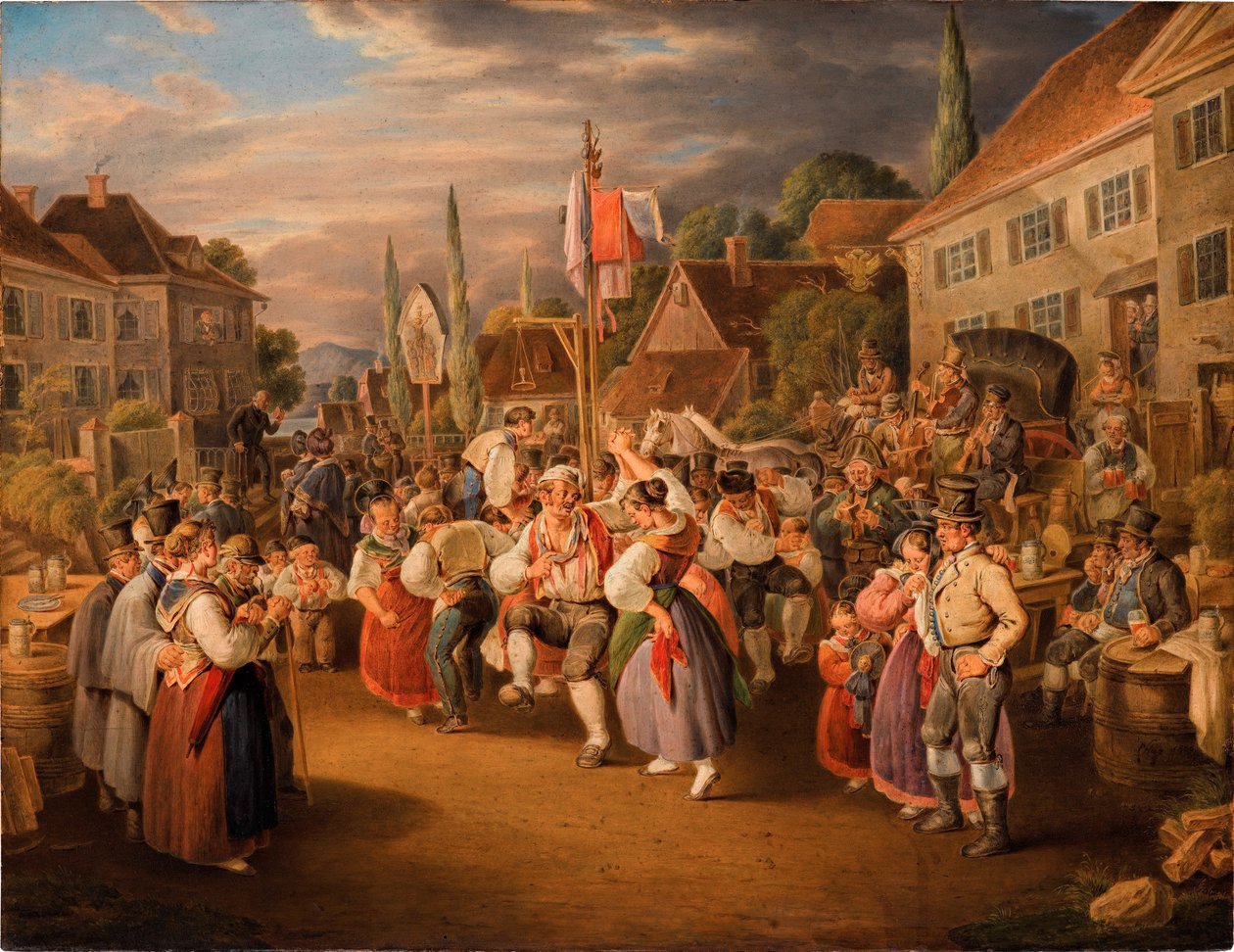 Skördefest med tuppdans, 1839. av Johann Baptist Pflug
