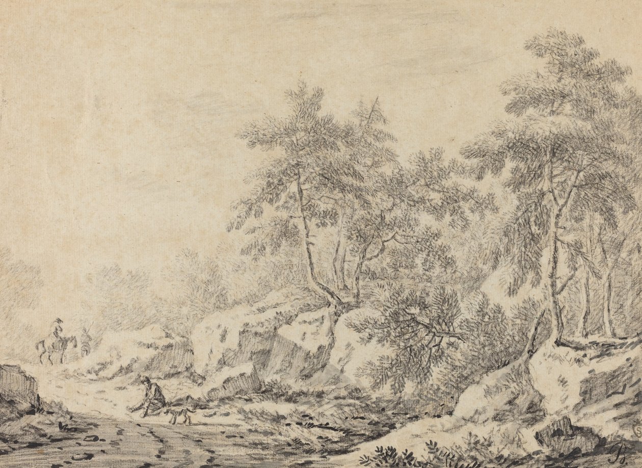 Resenärer i en Rocky Wood av Johann Christoph Dietzsch