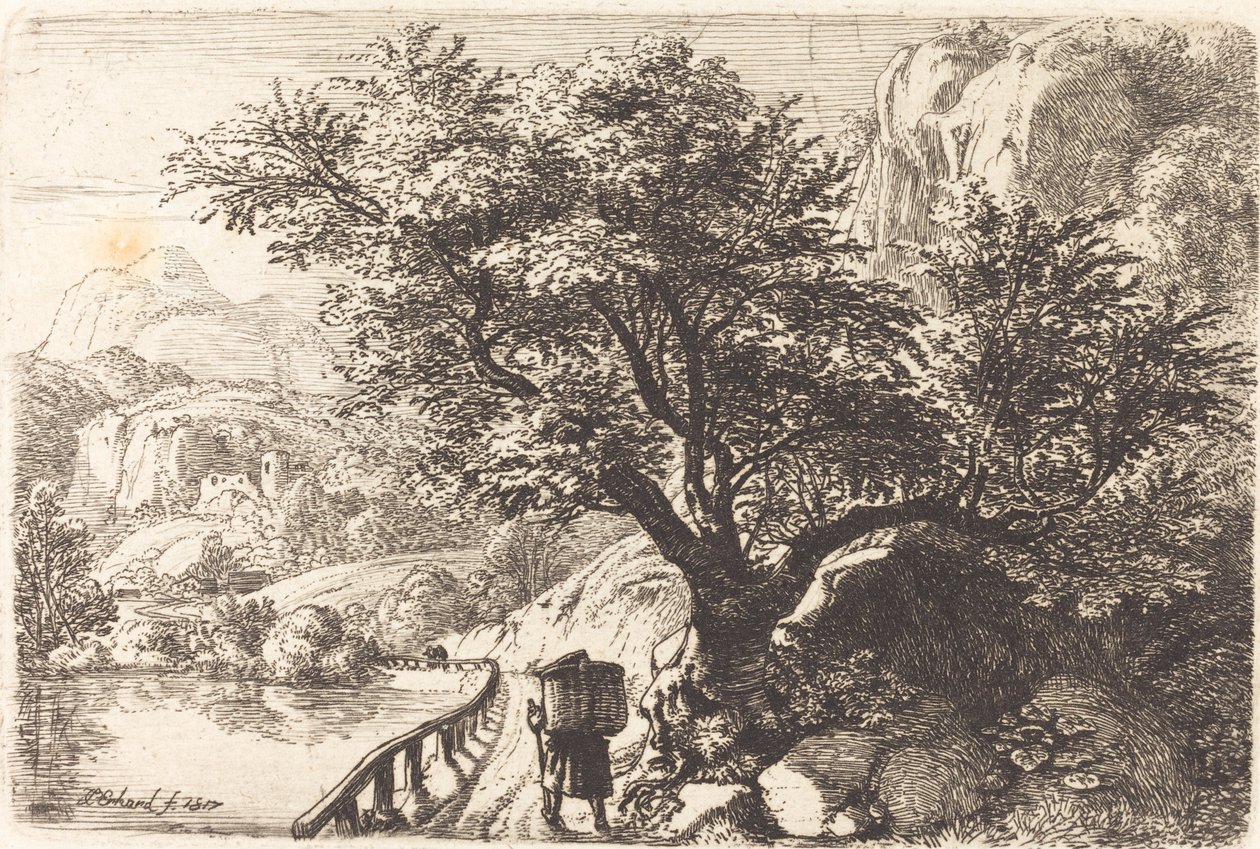 Bonde som går längs en flod av Johann Christoph Erhard