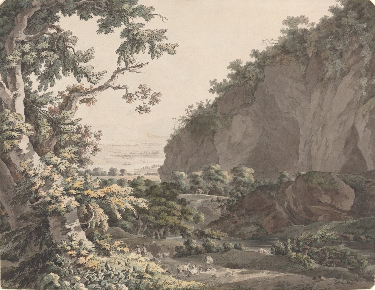 En trädbevuxen dal med klippiga klippor av Johann Conrad Steiner