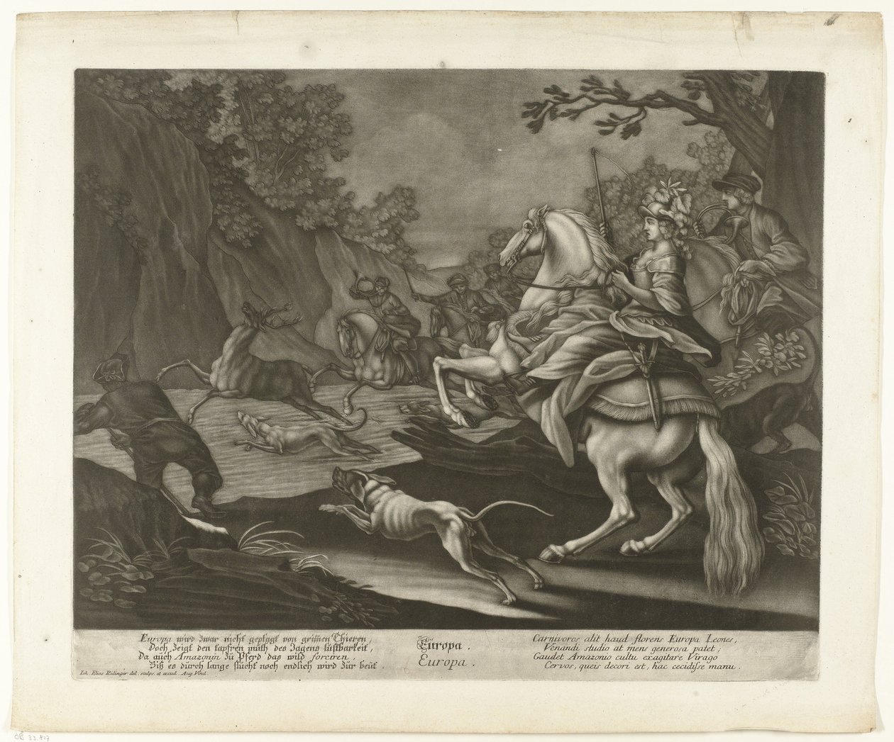 hjortjakt Europa (titel på objekt) av Johann Elias Ridinger