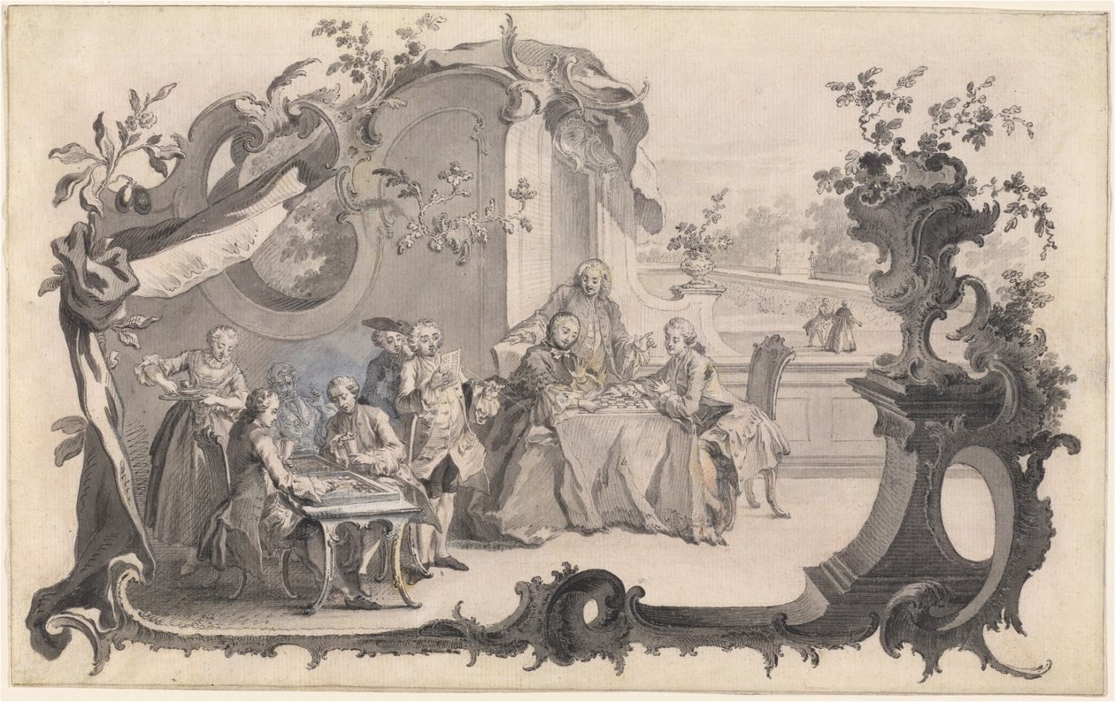 Ett elegant företag som spelar brädspel av Johann Esaias Nilson