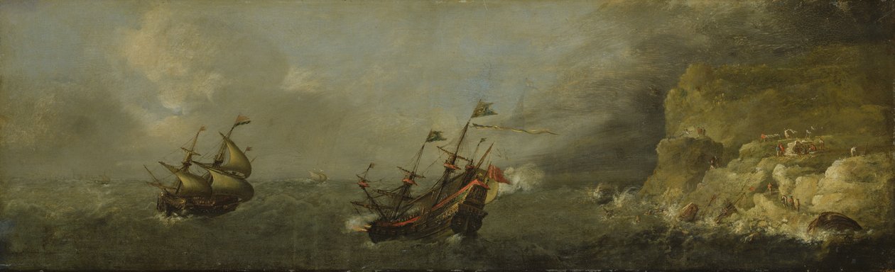 Seascape (olja på ekpanel) av Johann Georg Stuhr