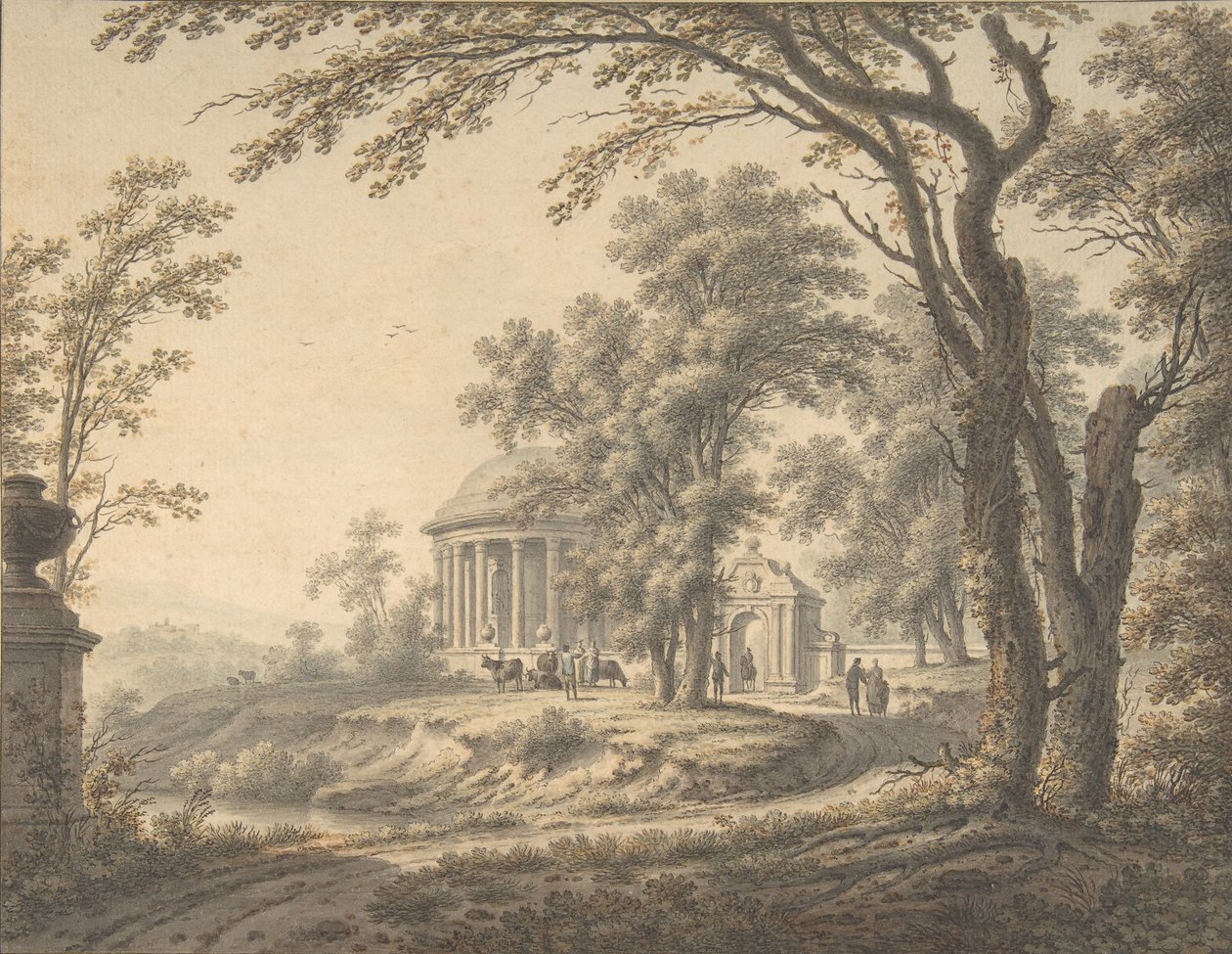 Idylliskt landskap med tempel, 1770. av Johann Heinrich Muntz