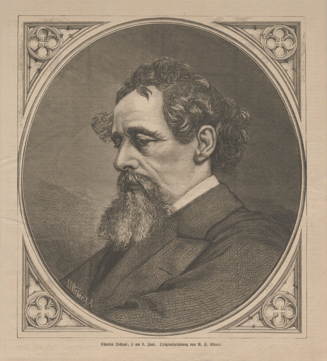 Porträtt av Charles Dickens, 1870. av Johann Jacob Weber