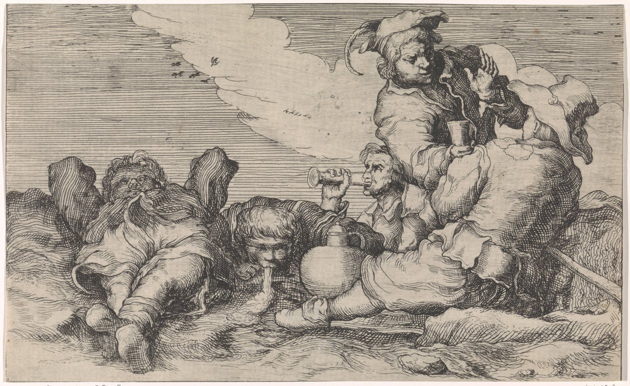 Fem drickande bröder av Johann Liss (attributed to)